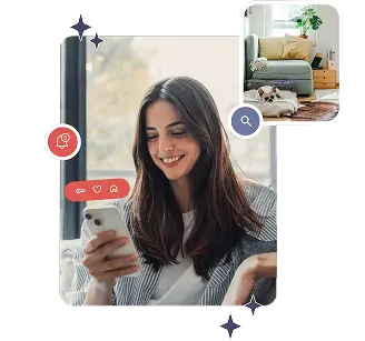 Kvinde bruger smartphone til at administrere lejebolig